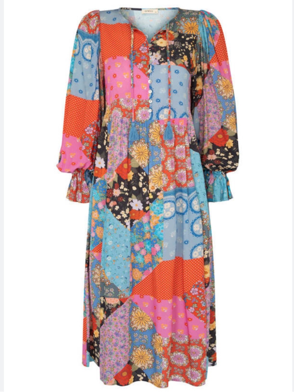 Spell & The Gypsy Sz L Dress Cha Cha Boho Midi Tassels Patchwork Retro Festival。